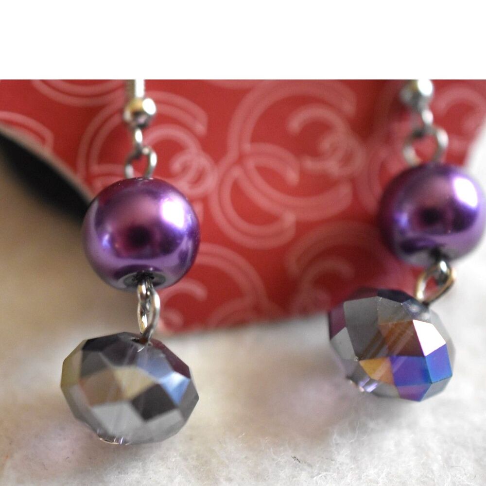 Charming Charlie Fashionable Purple Dangle Drop Beaded Fish Hook NWT Earrings